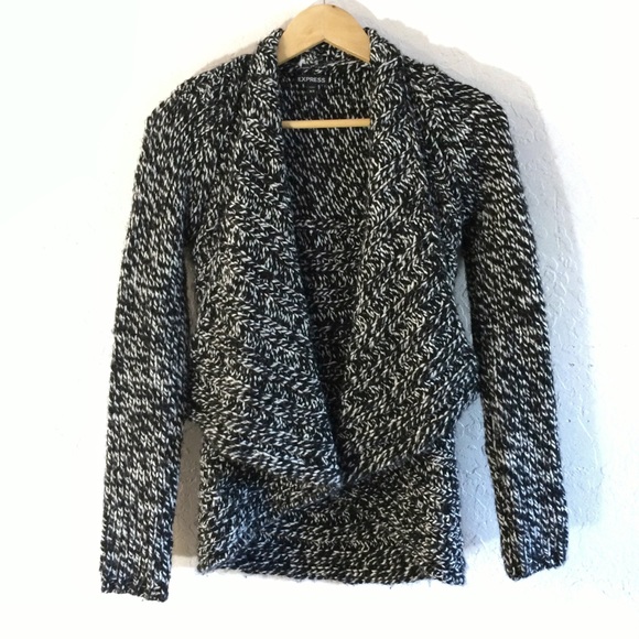 Express Sweaters - Express Black White Chunky Knit Cozy Cardigan XS